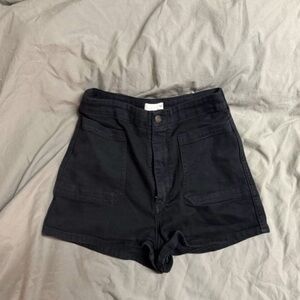 High-Rise Black Women's Shorts with Front Patch Pockets